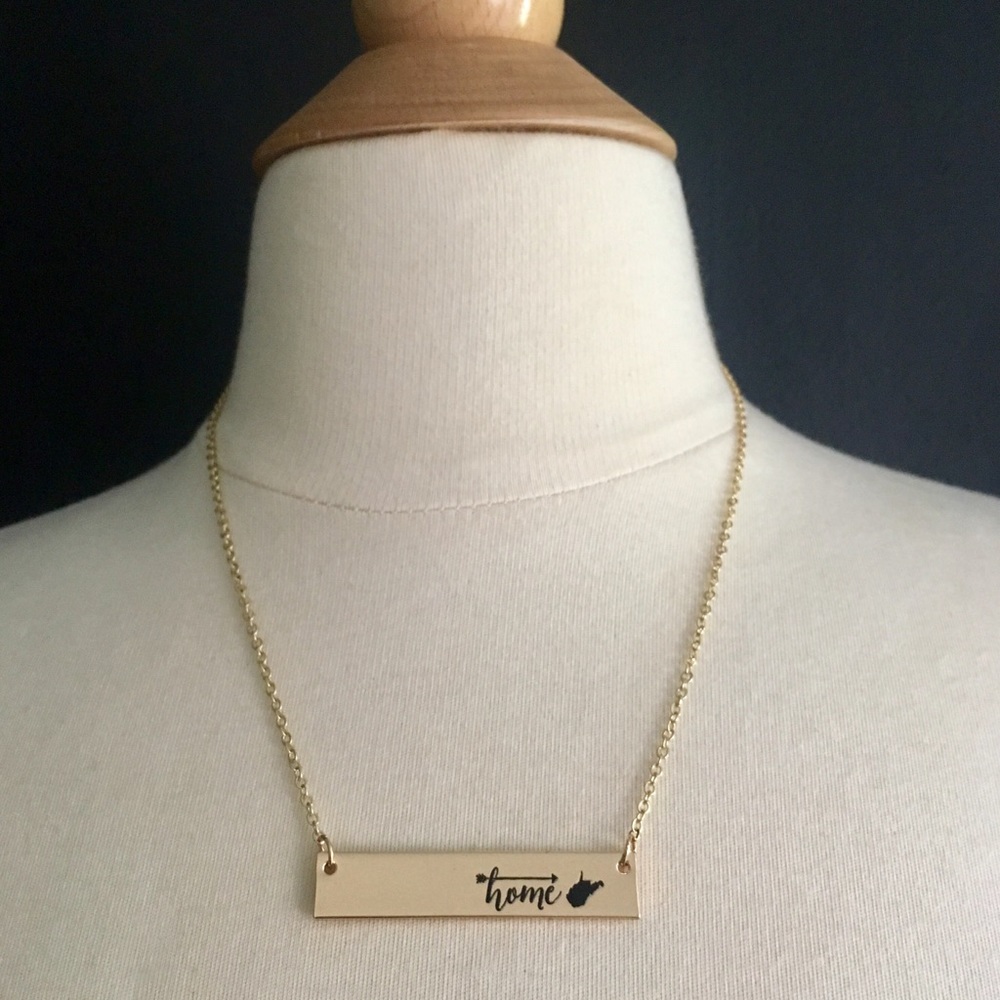West Virginia Home Gold Bar Necklace